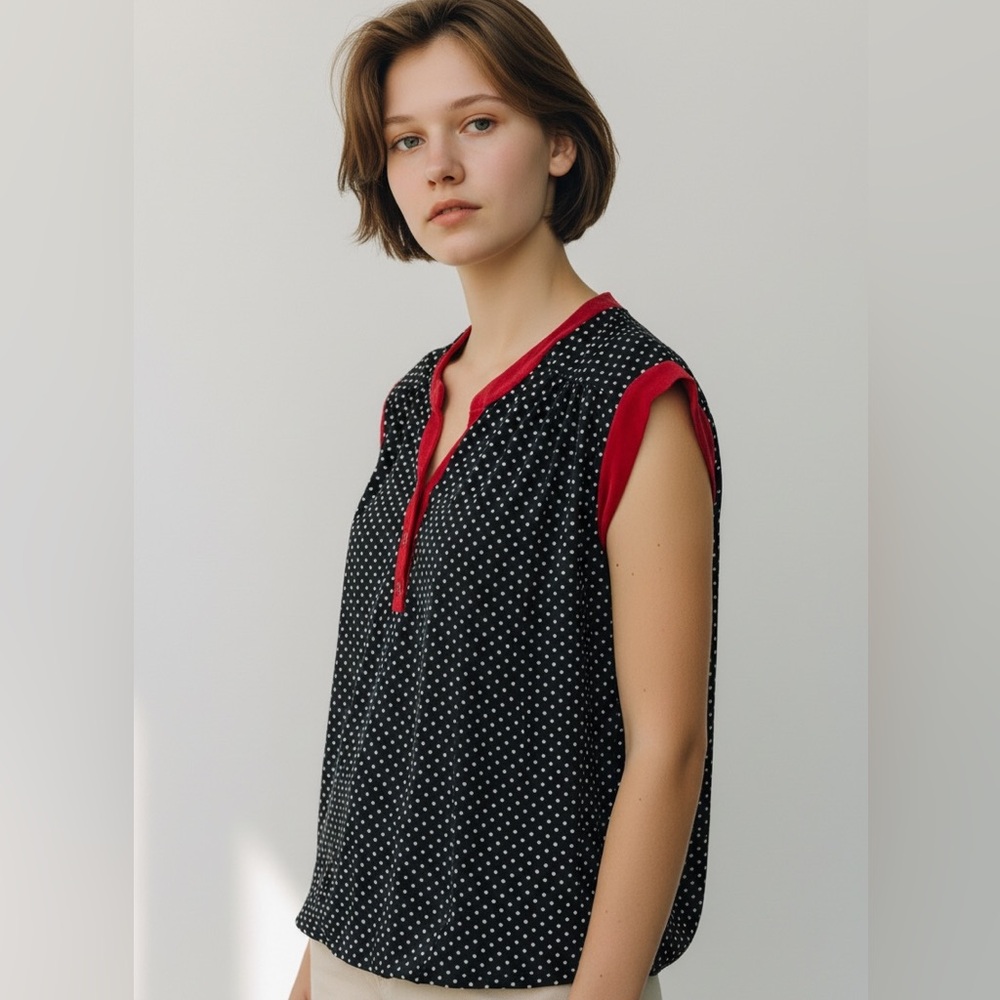 💰3 items for $12! Belle Polka Dot Sleeveless Top - Black and Red M